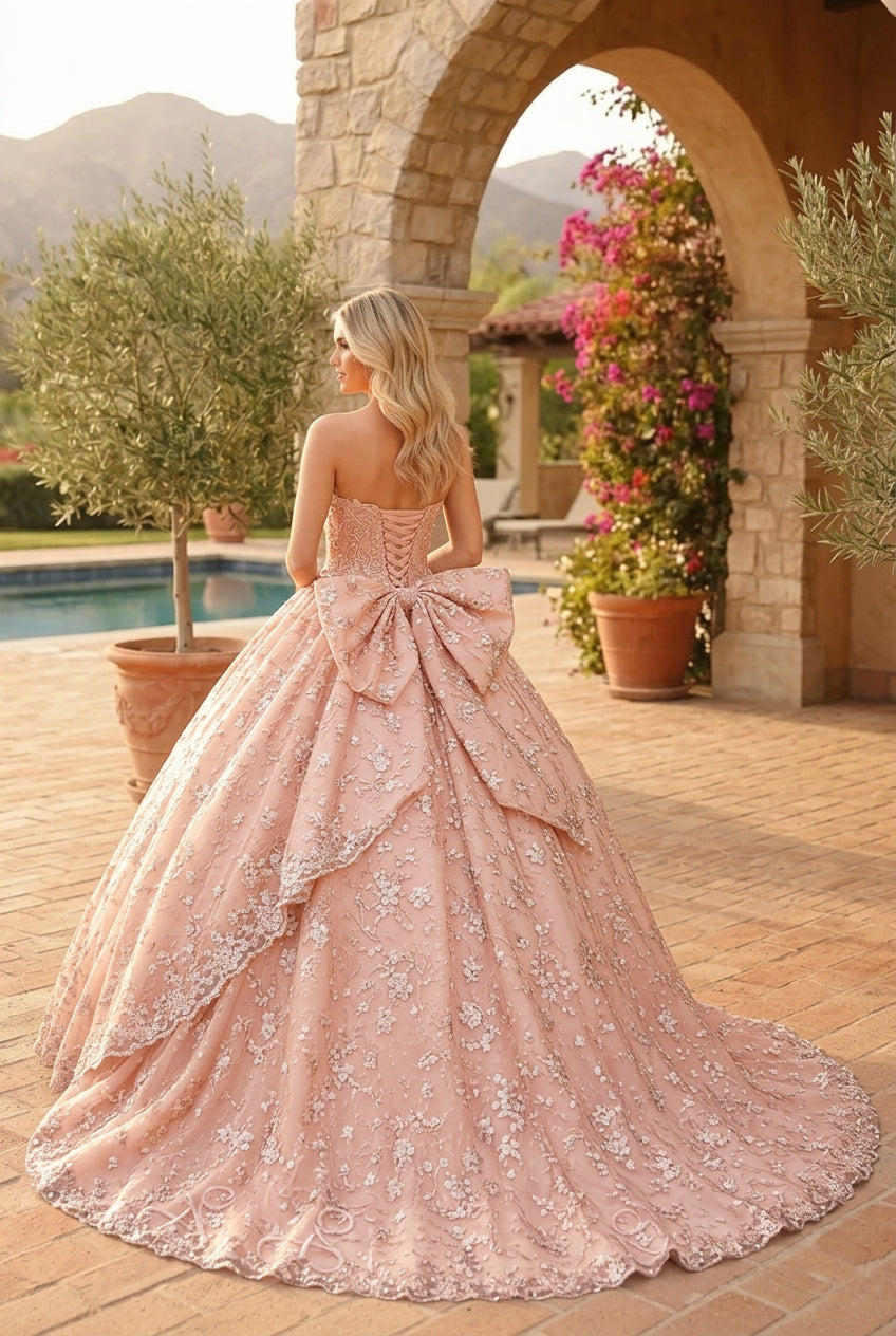 Liliana Charming Glitter Ball Gown Sleeveless Quinceañera Dress With Embroidery and Bow