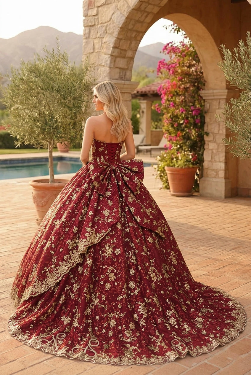 Liliana Charming Glitter Ball Gown Sleeveless Quinceañera Dress With Embroidery and Bow