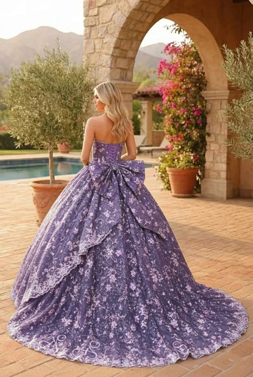 Liliana Charming Glitter Ball Gown Sleeveless Quinceañera Dress With Embroidery and Bow