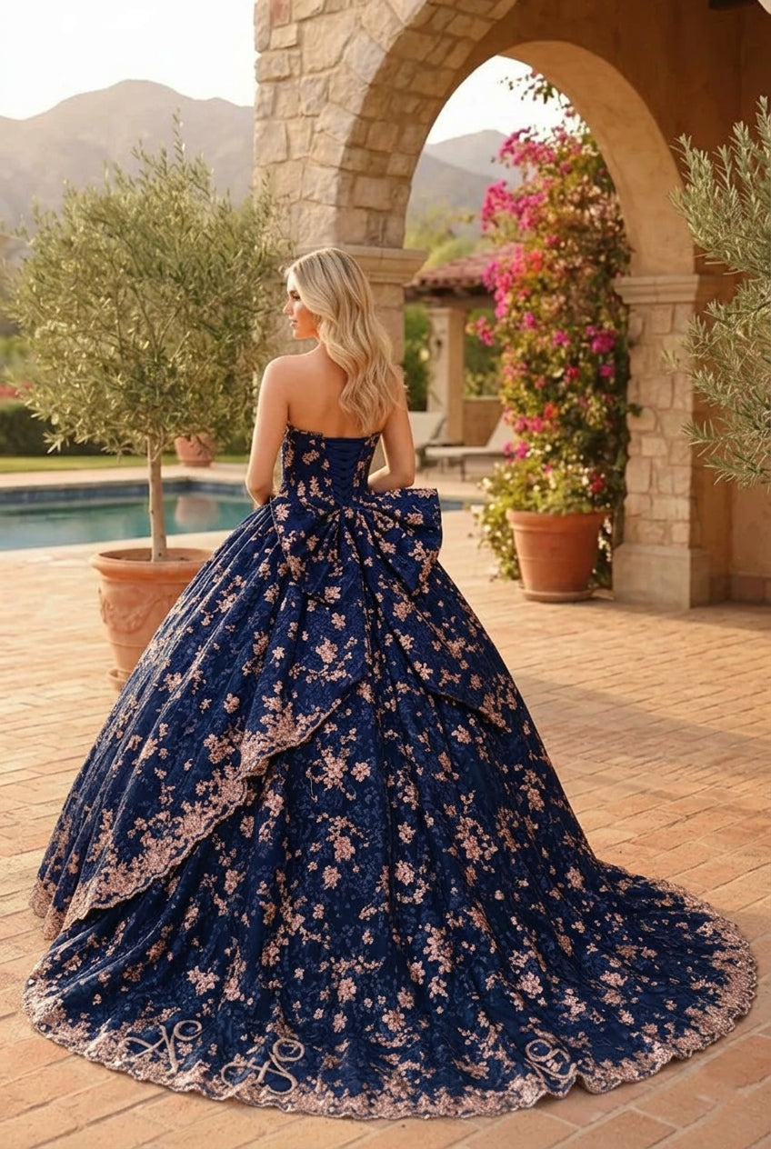 Liliana Charming Glitter Ball Gown Sleeveless Quinceañera Dress With Embroidery and Bow