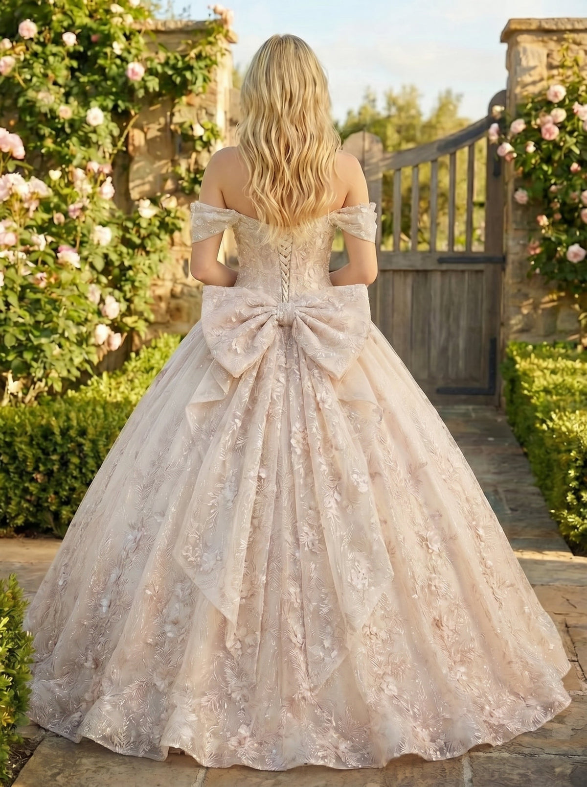 Florencia Charming Ball Gown cold shoulder Quinceañera Dress With Embroidery and Bow