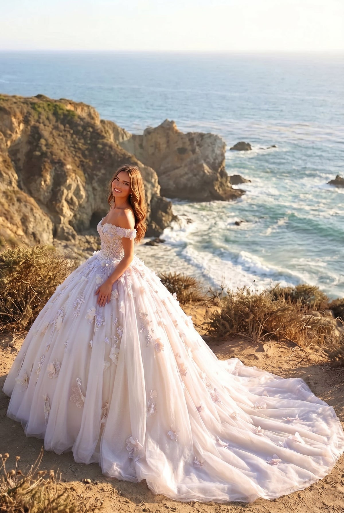 Amaris Charming Ball Gown Cold Shoulder Quinceañera Dress With 3D Floral & Lace