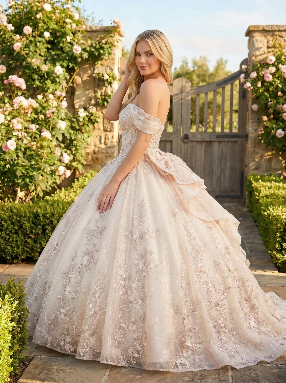 Florencia Charming Ball Gown cold shoulder Quinceañera Dress With Embroidery and Bow