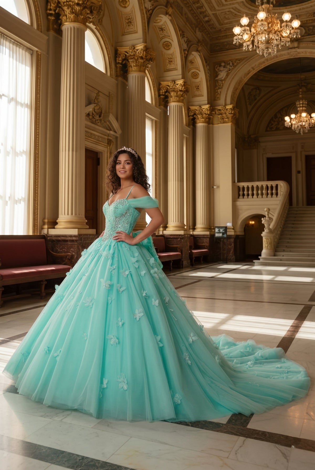 Claridad Charming Ball Gown Cold Shoulder Quinceañera Dress With 3D Floral and Lace