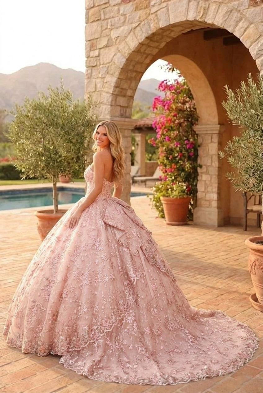 Liliana Charming Glitter Ball Gown Sleeveless Quinceañera Dress With Embroidery and Bow