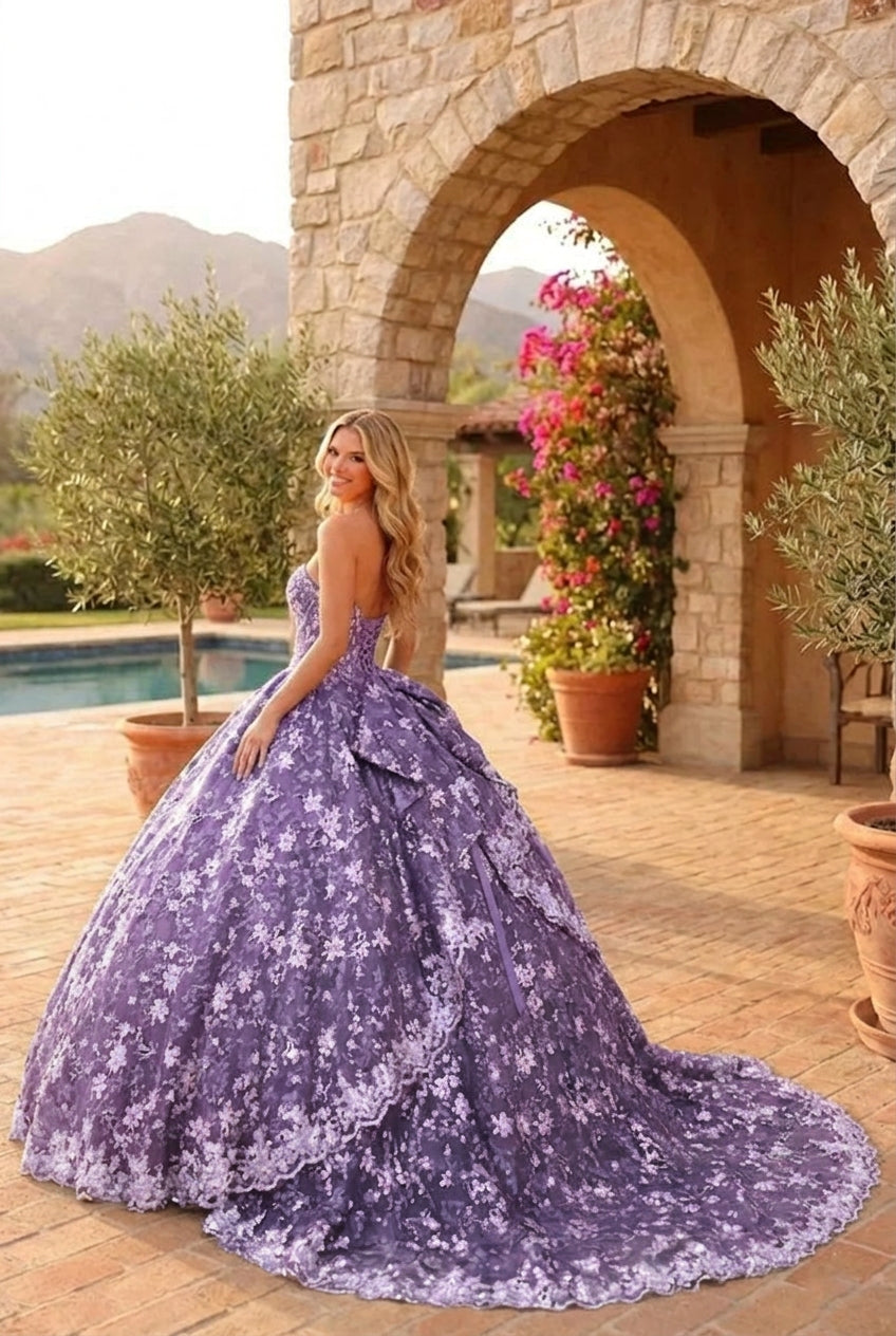 Liliana Charming Glitter Ball Gown Sleeveless Quinceañera Dress With Embroidery and Bow