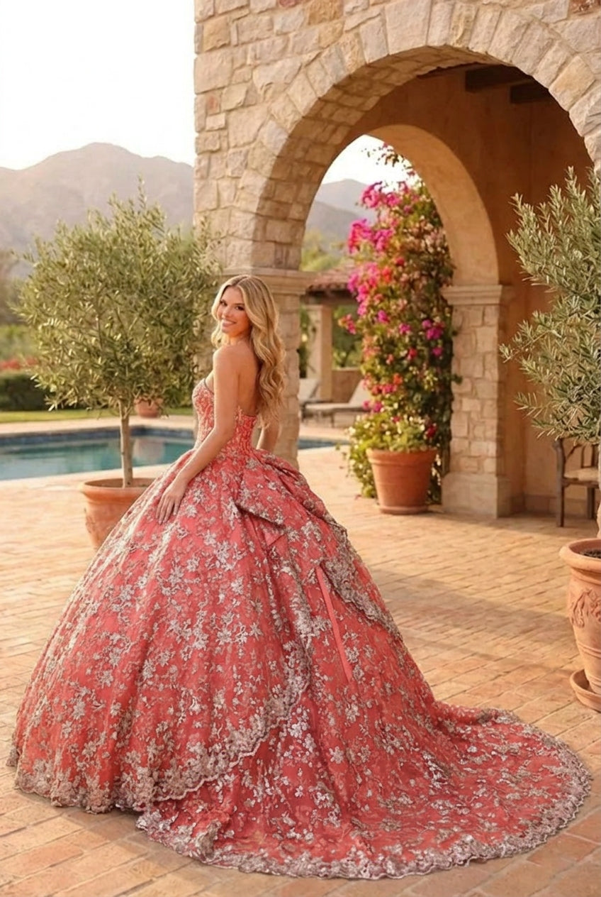 Liliana Charming Glitter Ball Gown Sleeveless Quinceañera Dress With Embroidery and Bow