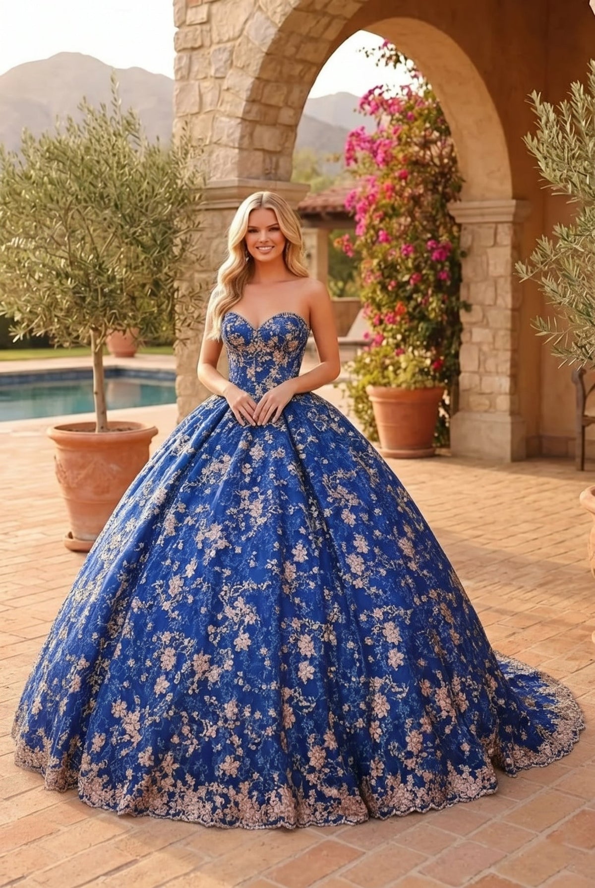 Liliana Charming Glitter Ball Gown Sleeveless Quinceañera Dress With Embroidery and Bow