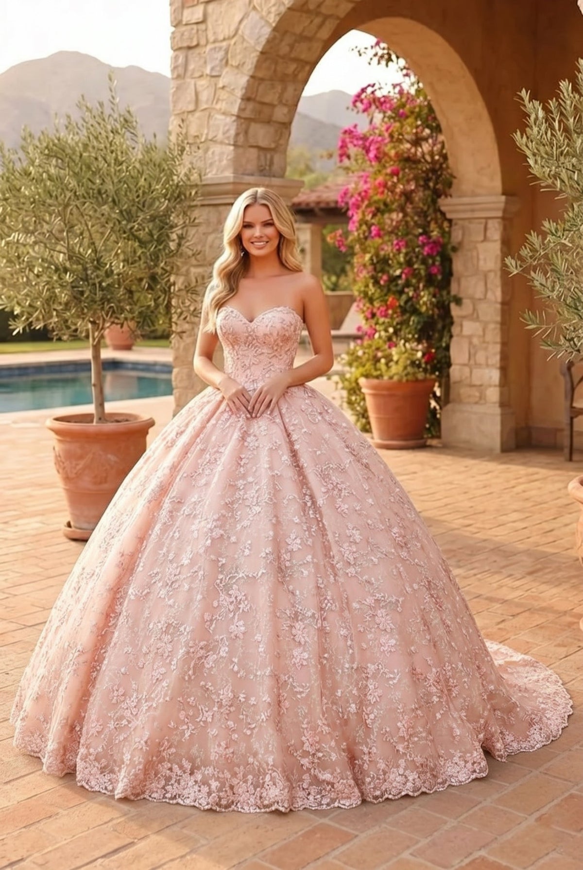 Liliana Charming Glitter Ball Gown Sleeveless Quinceañera Dress With Embroidery and Bow