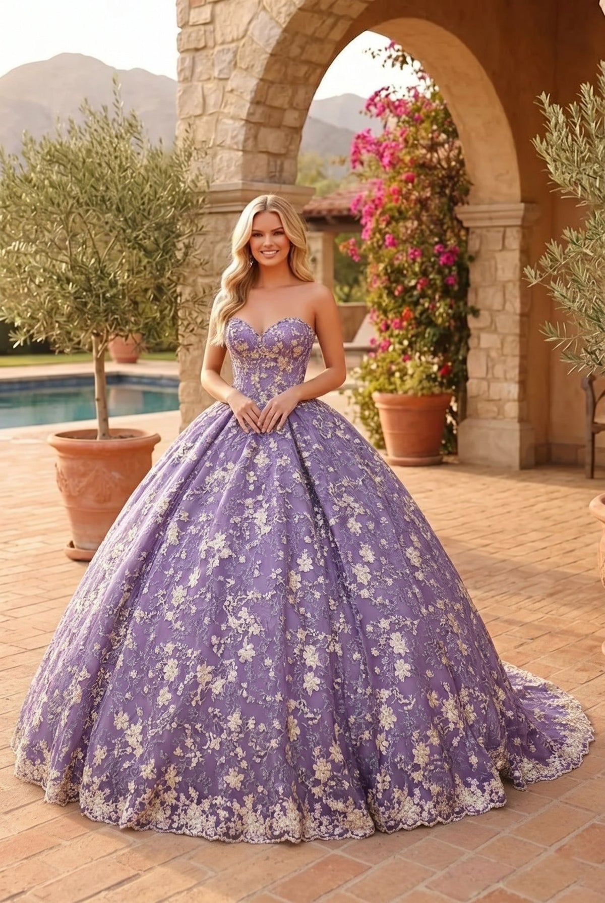 Liliana Charming Glitter Ball Gown Sleeveless Quinceañera Dress With Embroidery and Bow