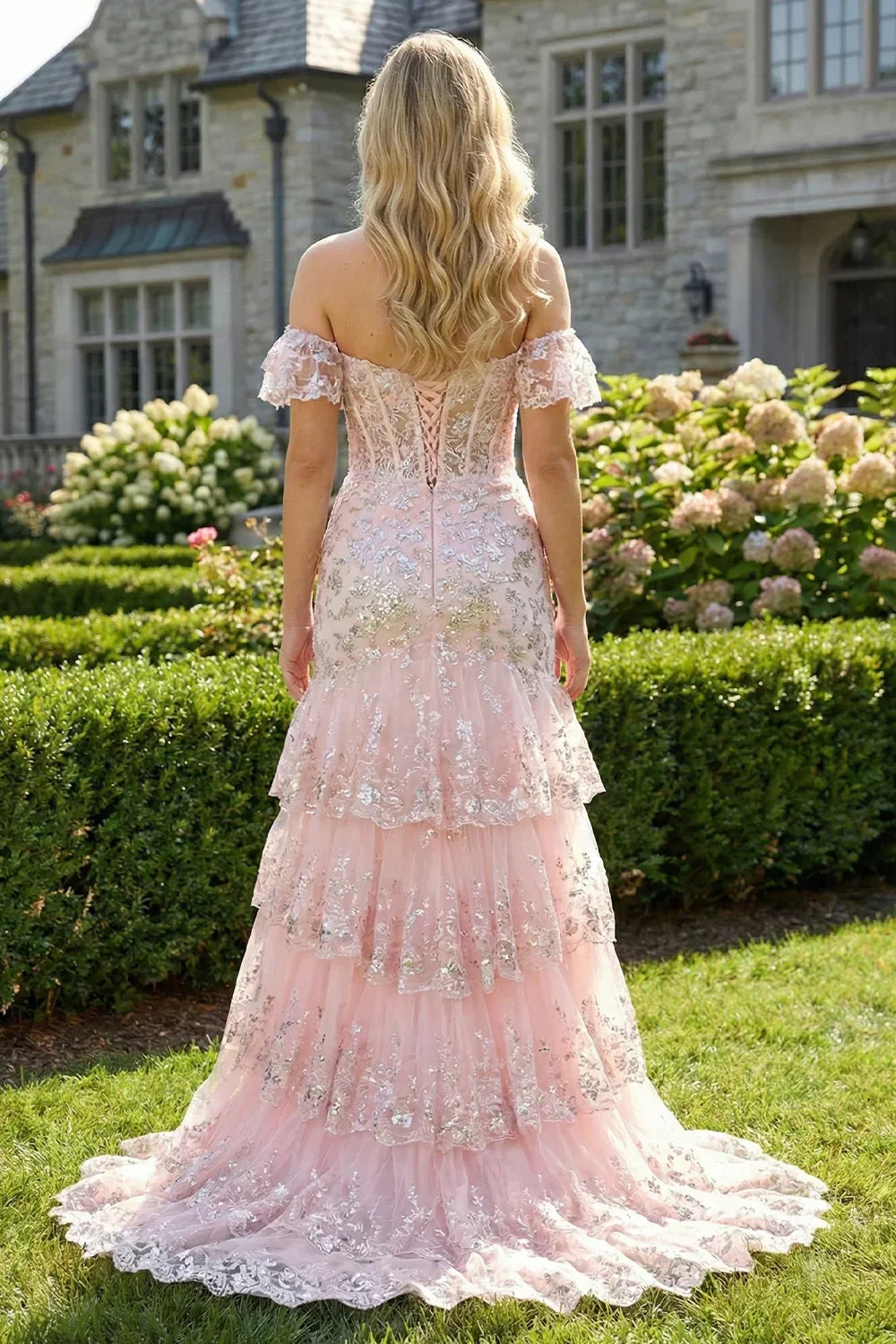 Darliane Floral Sequin Corset Off the Shoulder Sheath Prom Dress