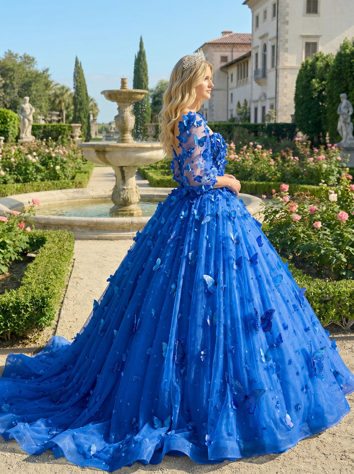 Beatriz Charming Ball Gown Illusion Long Sleeves Quinceañera Dress With 3D Butterfly