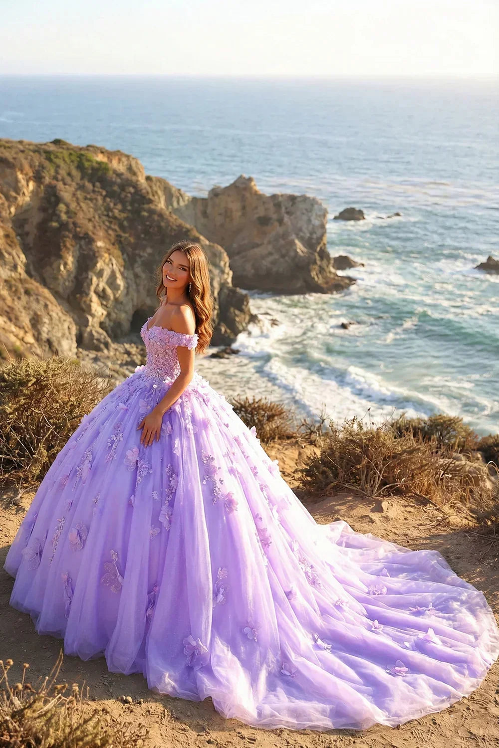 Amaris Charming Ball Gown Cold Shoulder Quinceañera Dress With 3D Floral & Lace