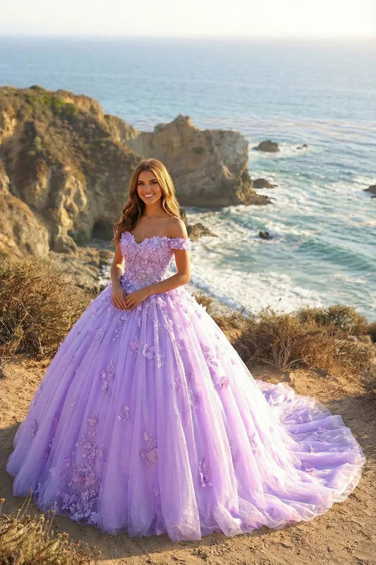 Amaris Charming Ball Gown Cold Shoulder Quinceañera Dress With 3D Floral & Lace