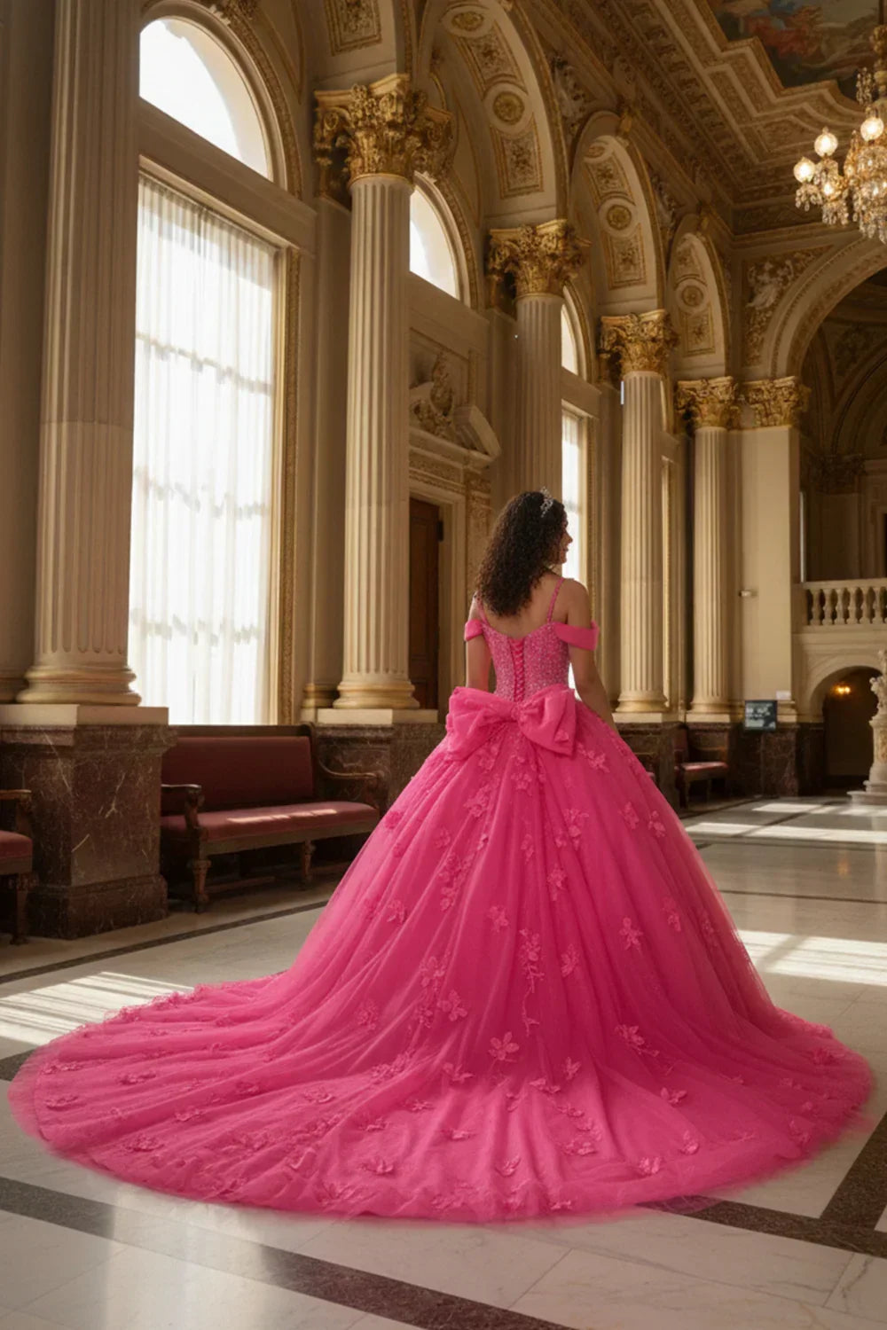 Claridad Charming Ball Gown Cold Shoulder Quinceañera Dress With 3D Floral and Lace