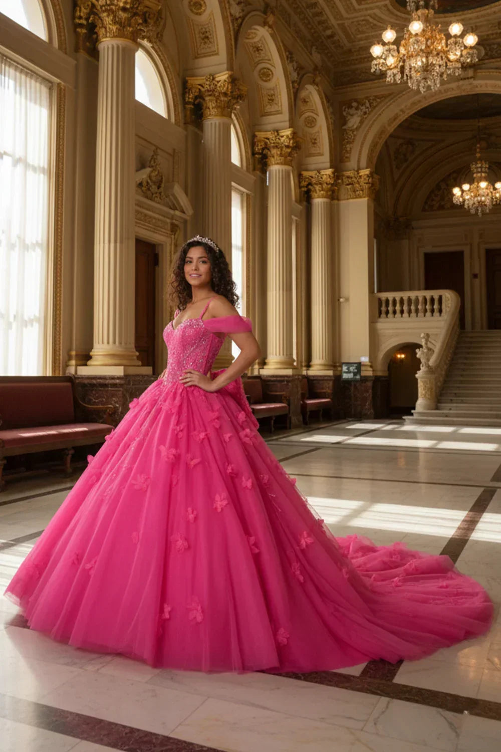 Claridad Charming Ball Gown Cold Shoulder Quinceañera Dress With 3D Floral and Lace