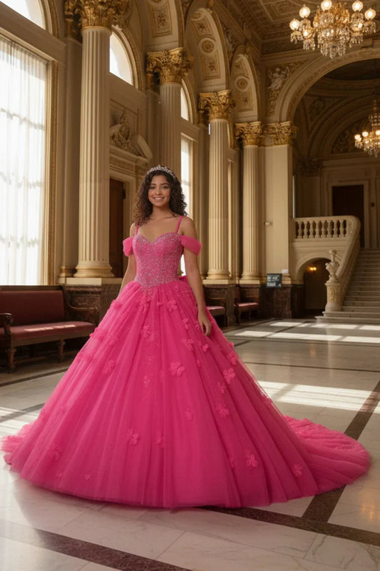 Claridad Charming Ball Gown Cold Shoulder Quinceañera Dress With 3D Floral and Lace
