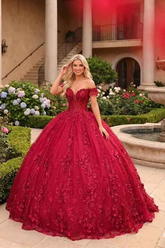 Gardenia Charming Ball Gown Cold Shoulder Quinceañera Dress With Floral Lace and Bow