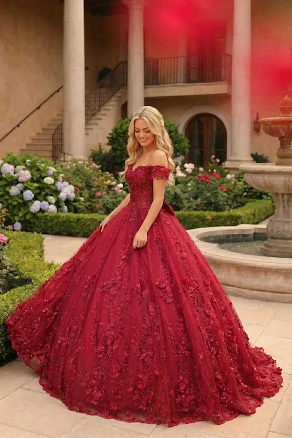 Gardenia Charming Ball Gown Cold Shoulder Quinceañera Dress With Floral Lace and Bow