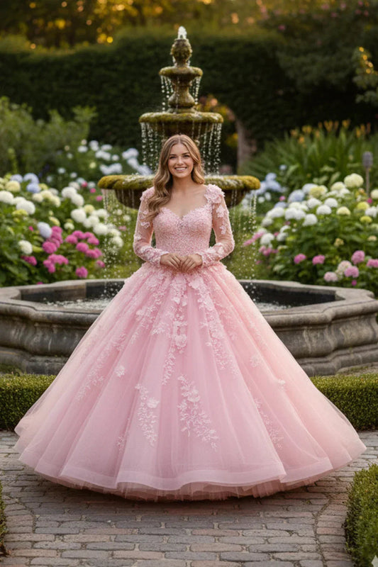 Rosalia Charming Ball Gown Long Sleeve Quinceañera Dress With Floral Lace