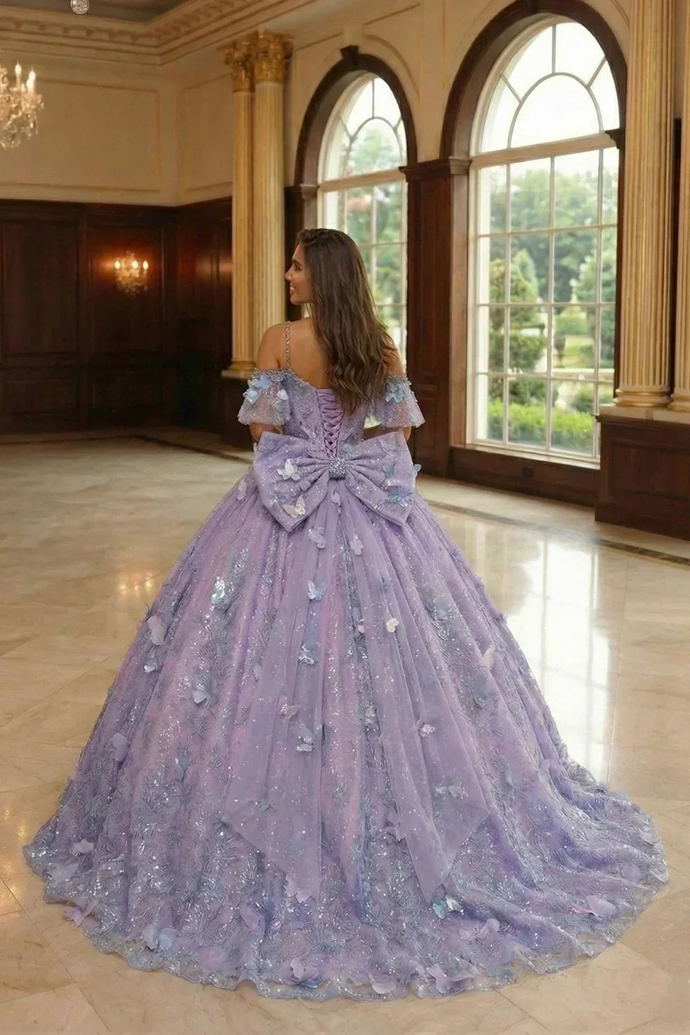 Eliana Charming Ball Gown V Neck Quinceañera Dress With 3D Butterfly and Embroidery