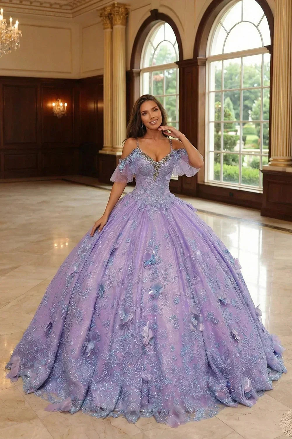 Eliana Charming Ball Gown V Neck Quinceañera Dress With 3D Butterfly and Embroidery