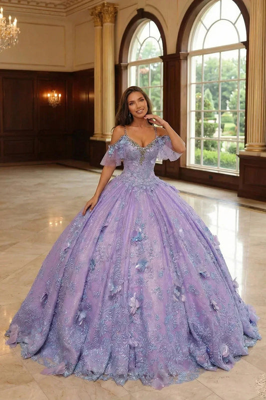 Eliana Charming Ball Gown V Neck Quinceañera Dress With 3D Butterfly and Embroidery