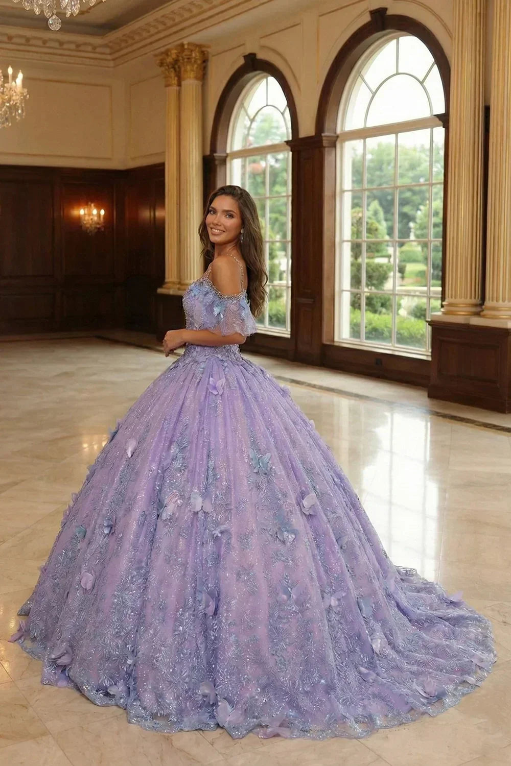 Eliana Charming Ball Gown V Neck Quinceañera Dress With 3D Butterfly and Embroidery