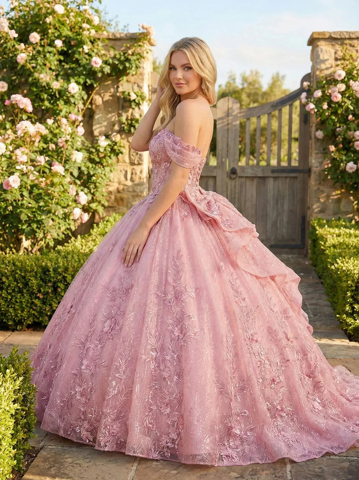 Florencia Charming Ball Gown cold shoulder Quinceañera Dress With Embroidery and Bow