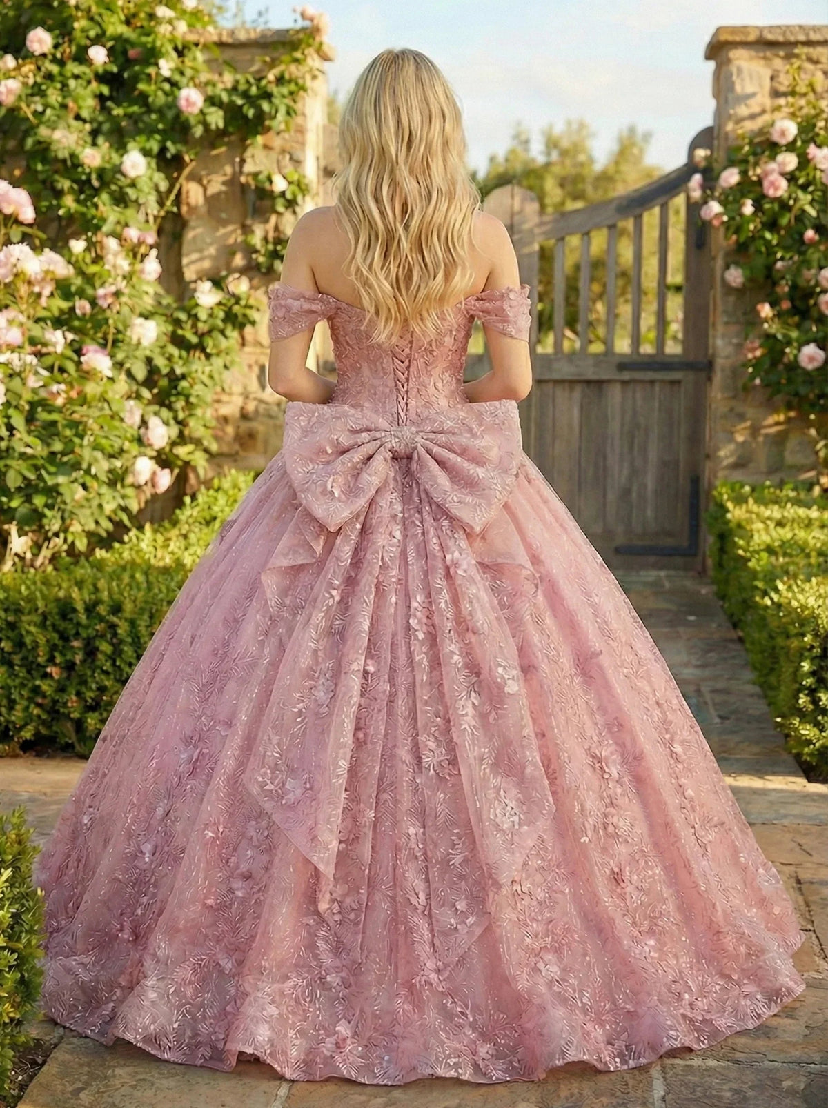 Florencia Charming Ball Gown cold shoulder Quinceañera Dress With Embroidery and Bow