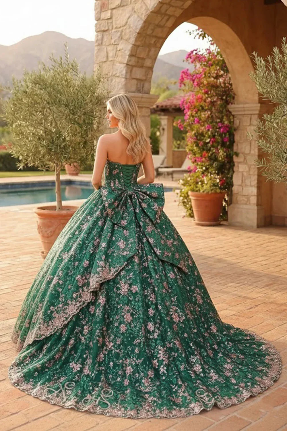 Liliana Charming Glitter Ball Gown Sleeveless Quinceañera Dress With Embroidery and Bow