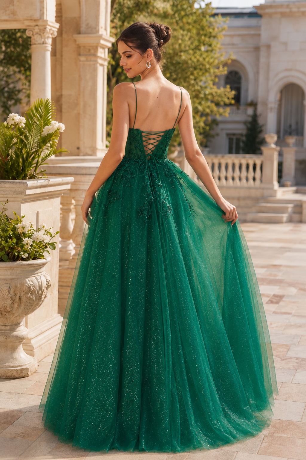 Arisette A Line V Neck Floor Length Tulle Prom Dress- Style