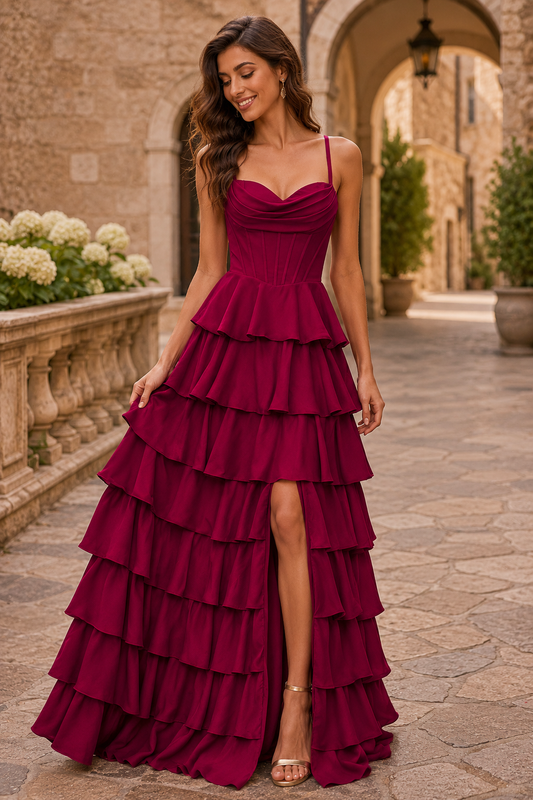 Helliane Tiered Ruffle Gown Prom Dress