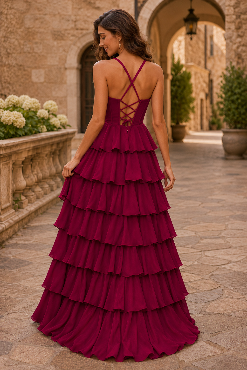 Helliane Tiered Ruffle Gown Prom Dress
