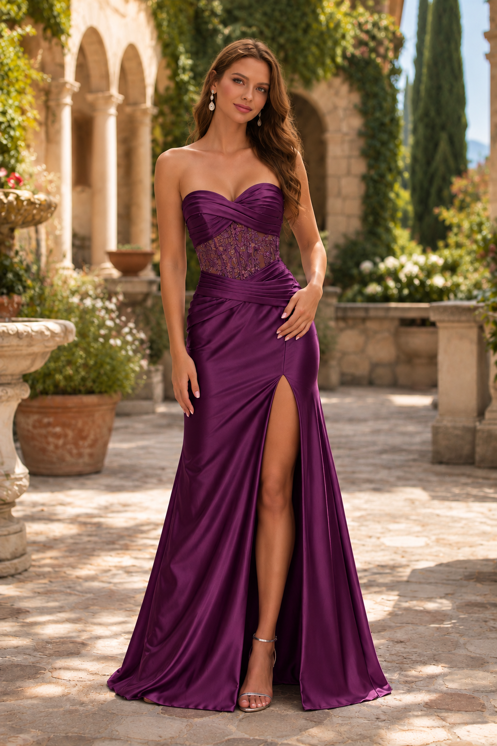 Qurelia Beaded Corset Mermaid Prom Dress with Slit