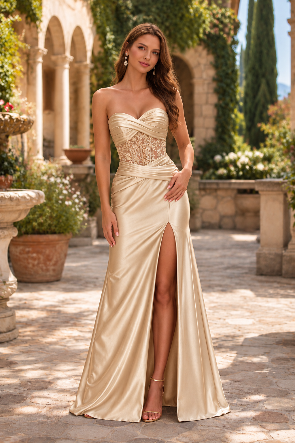 Qurelia Beaded Corset Mermaid Prom Dress with Slit