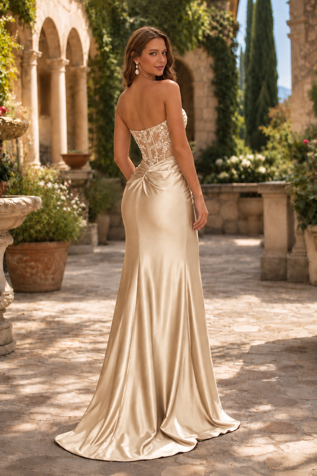 Qurelia Beaded Corset Mermaid Prom Dress with Slit