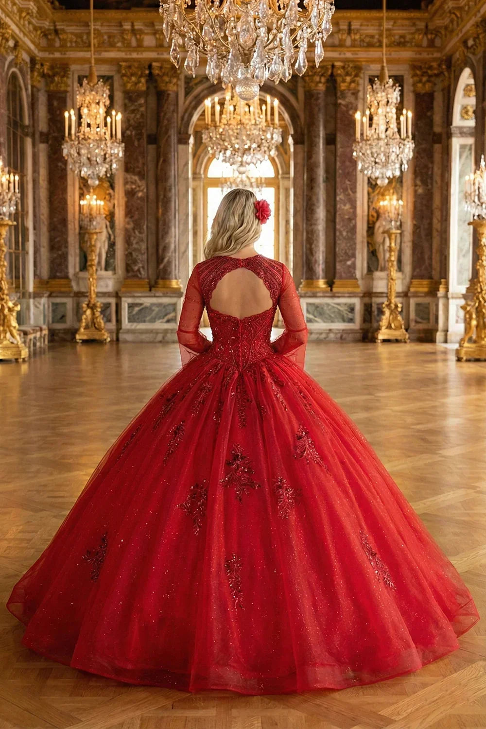Theodora Chic High Neck Tulle Quinceañera Dress With Lace & Cut-out Back