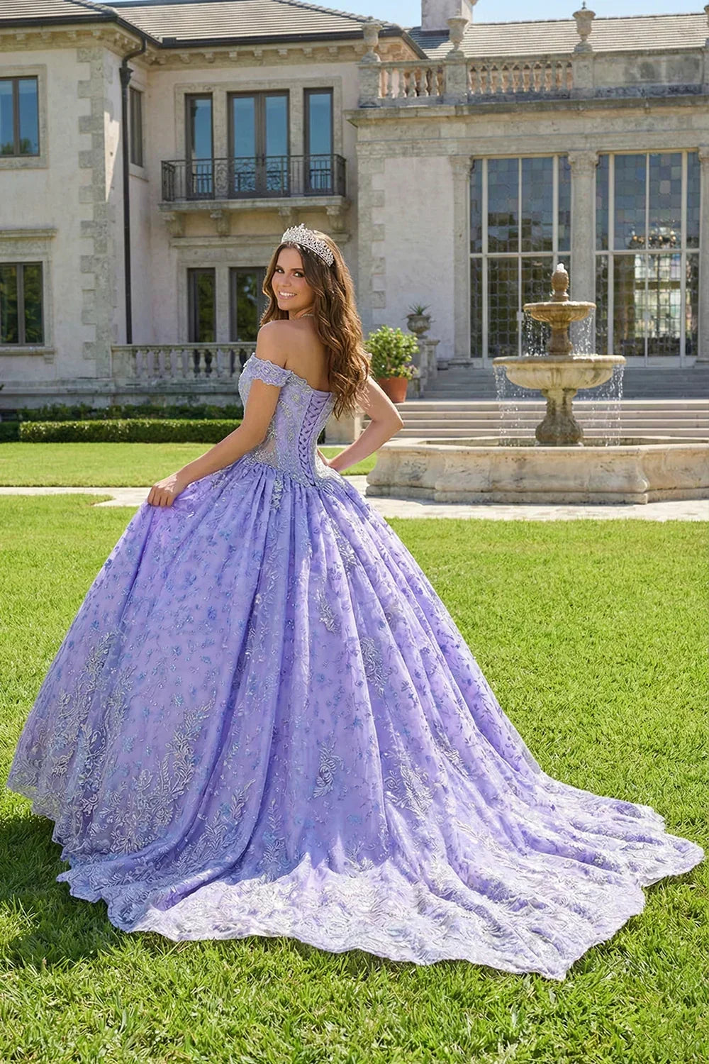Alessandra Elegant Ball Gown Cold Shoulder Quinceañera Dress With Floral Embroidery