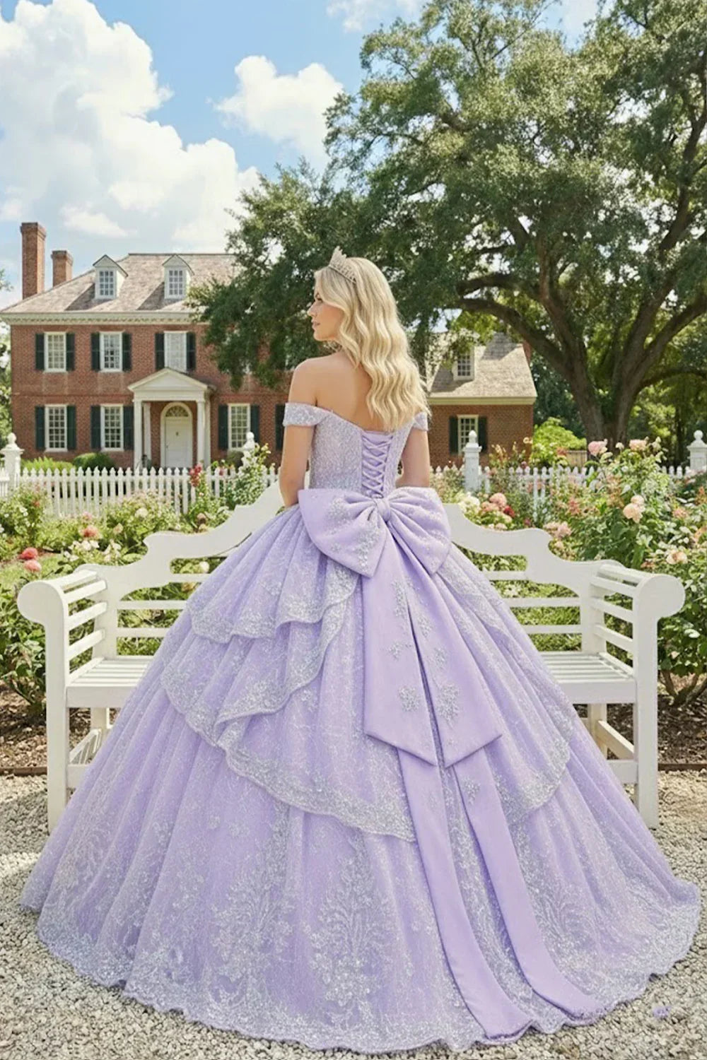 Azucena Layered Ruffled Ball Gown Cold Shoulder Quinceañera Dress With Embroidery