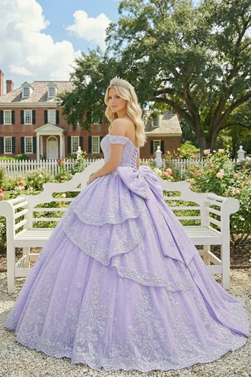 Azucena Layered Ruffled Ball Gown Cold Shoulder Quinceañera Dress With Embroidery