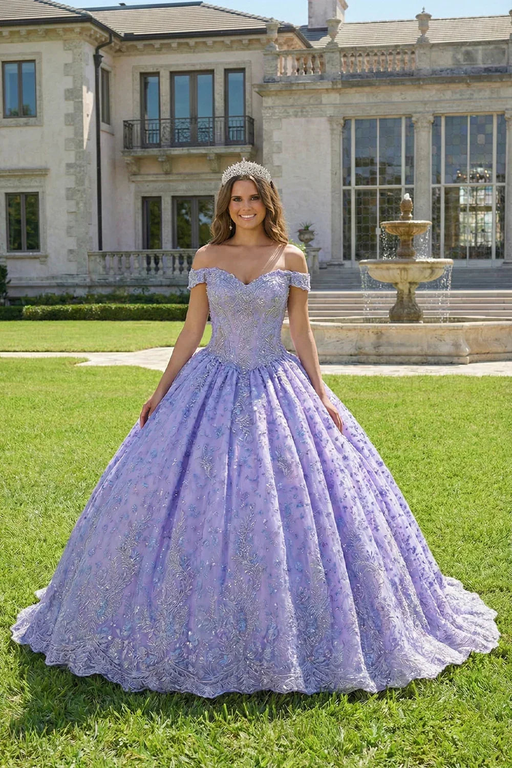 Alessandra Elegant Ball Gown Cold Shoulder Quinceañera Dress With Floral Embroidery