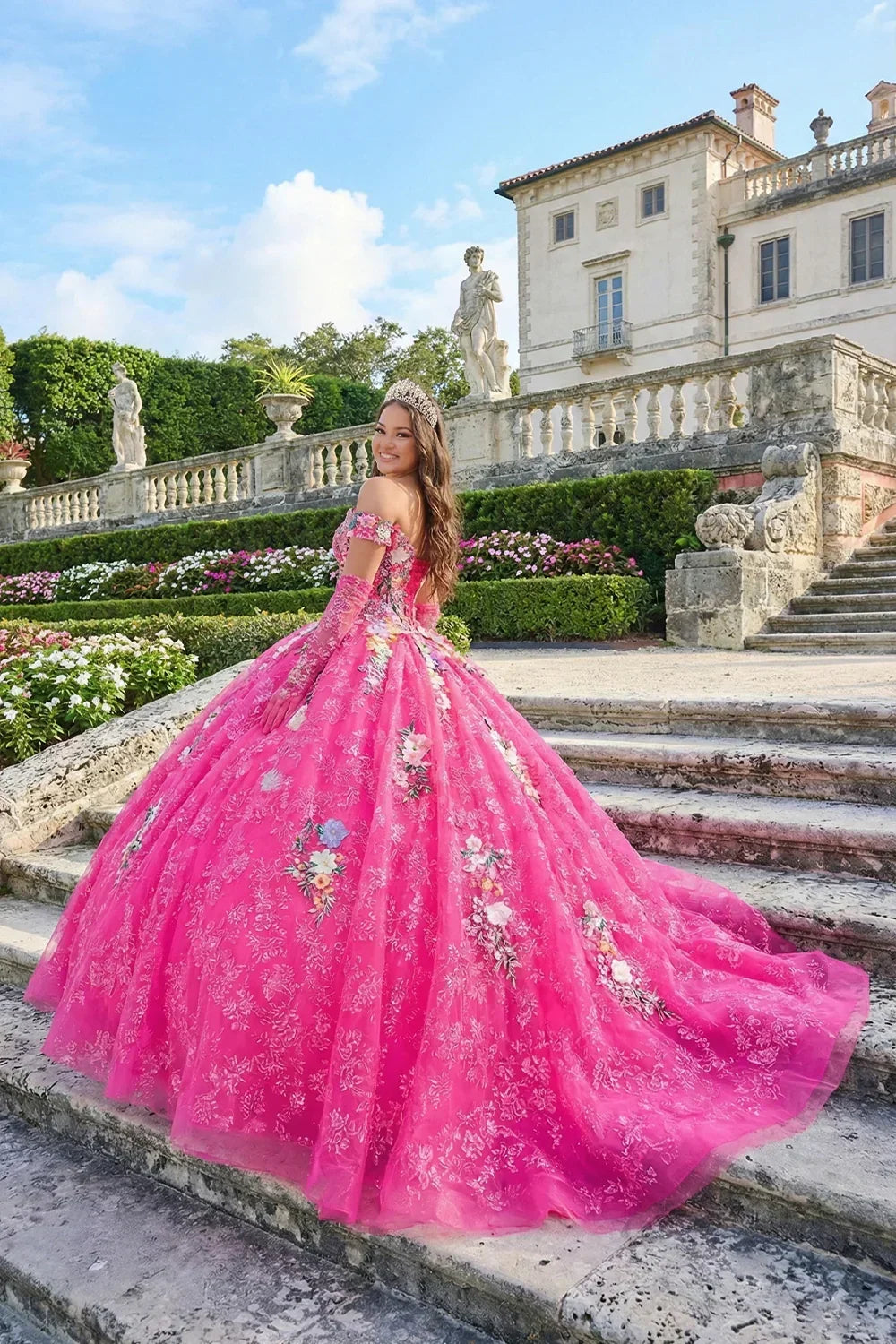 Rosabella Elegant Ball Gown Cold Shoulder Quinceañera Dress With Sheer Sleeves