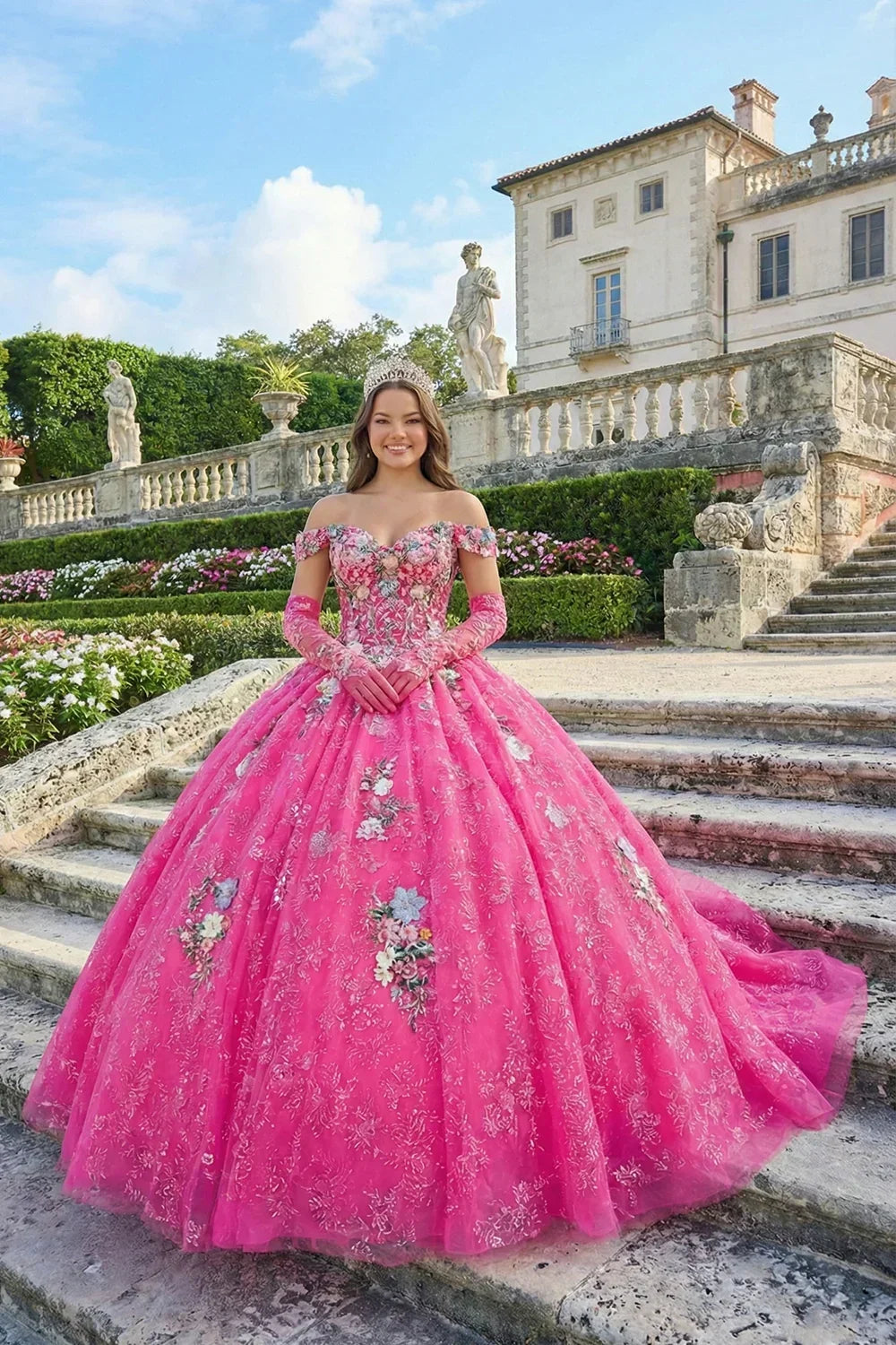 Rosabella Elegant Ball Gown Cold Shoulder Quinceañera Dress With Sheer Sleeves