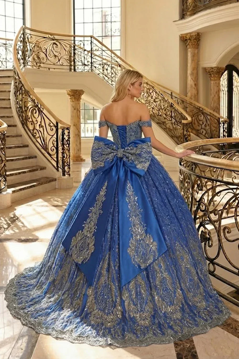 Anastasia Elegant Ball Gown Off-the-shoulder Quinceañera Dress With Floral Lace