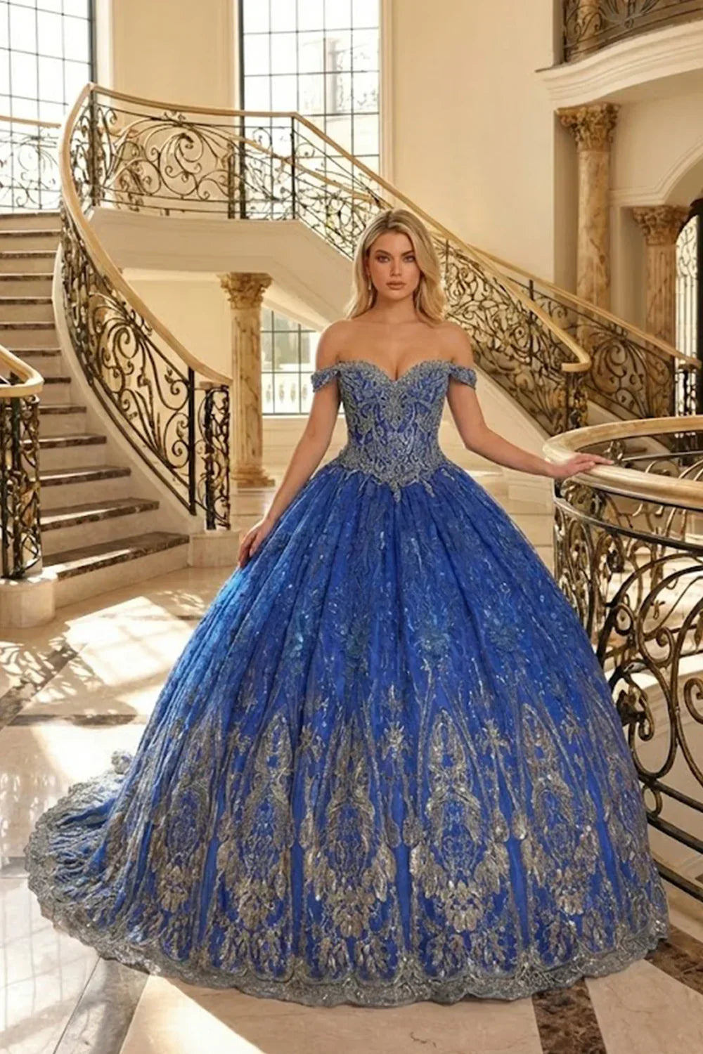 Anastasia Elegant Ball Gown Off-the-shoulder Quinceañera Dress With Floral Lace