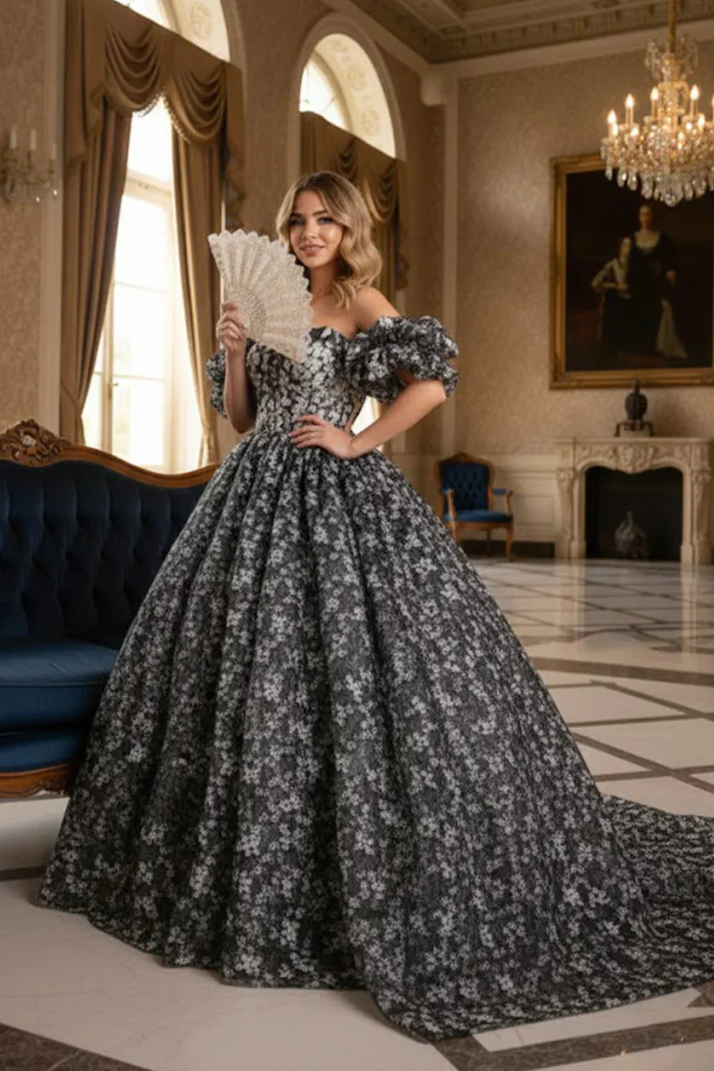 Primavera Elegant Ball Gown Off-the-shoulder Quinceañera Dress With Floral Pattern