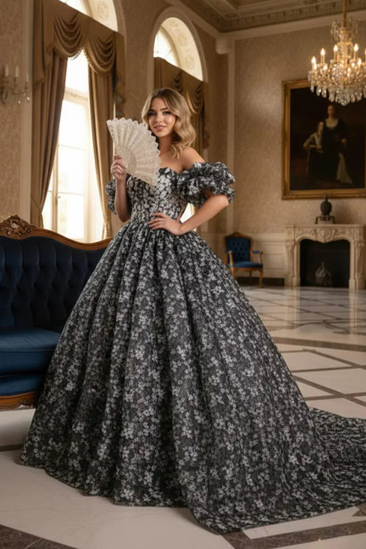 Primavera Elegant Ball Gown Off-the-shoulder Quinceañera Dress With Floral Pattern