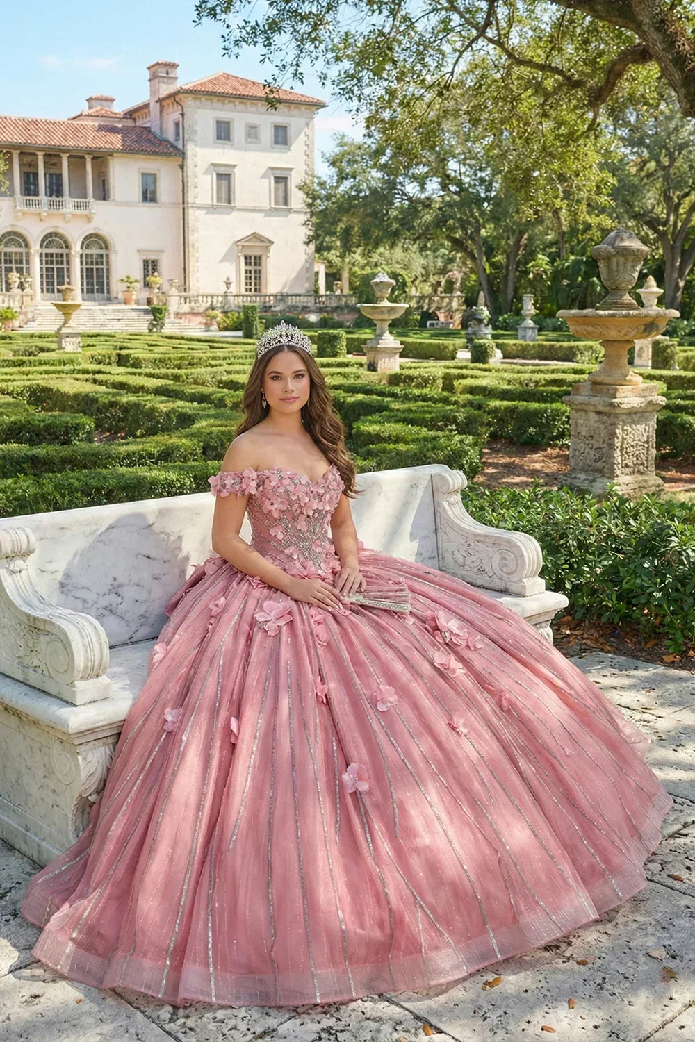 Alondra Elegant Ball Gown Off-the-shoulder Quinceañera Dress With Lace & 3D Floral