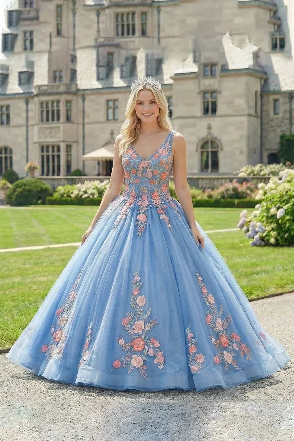 Maravilla Elegant Ball Gown Spaghetti Strap Quinceañera Dress With Lace & 3D Floral